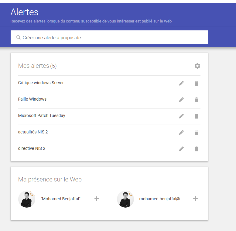Configuration Google Alerts